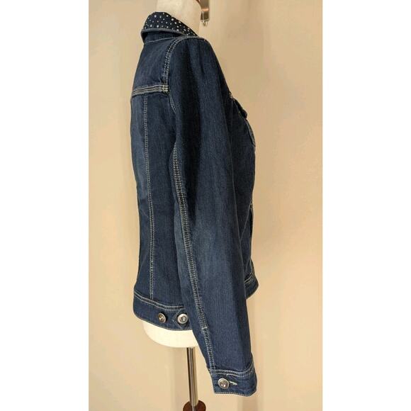 Christopher & Banks Women’s Denim Jacket Rhinestones Rivets Bling Size Small New - Picture 7 of 14